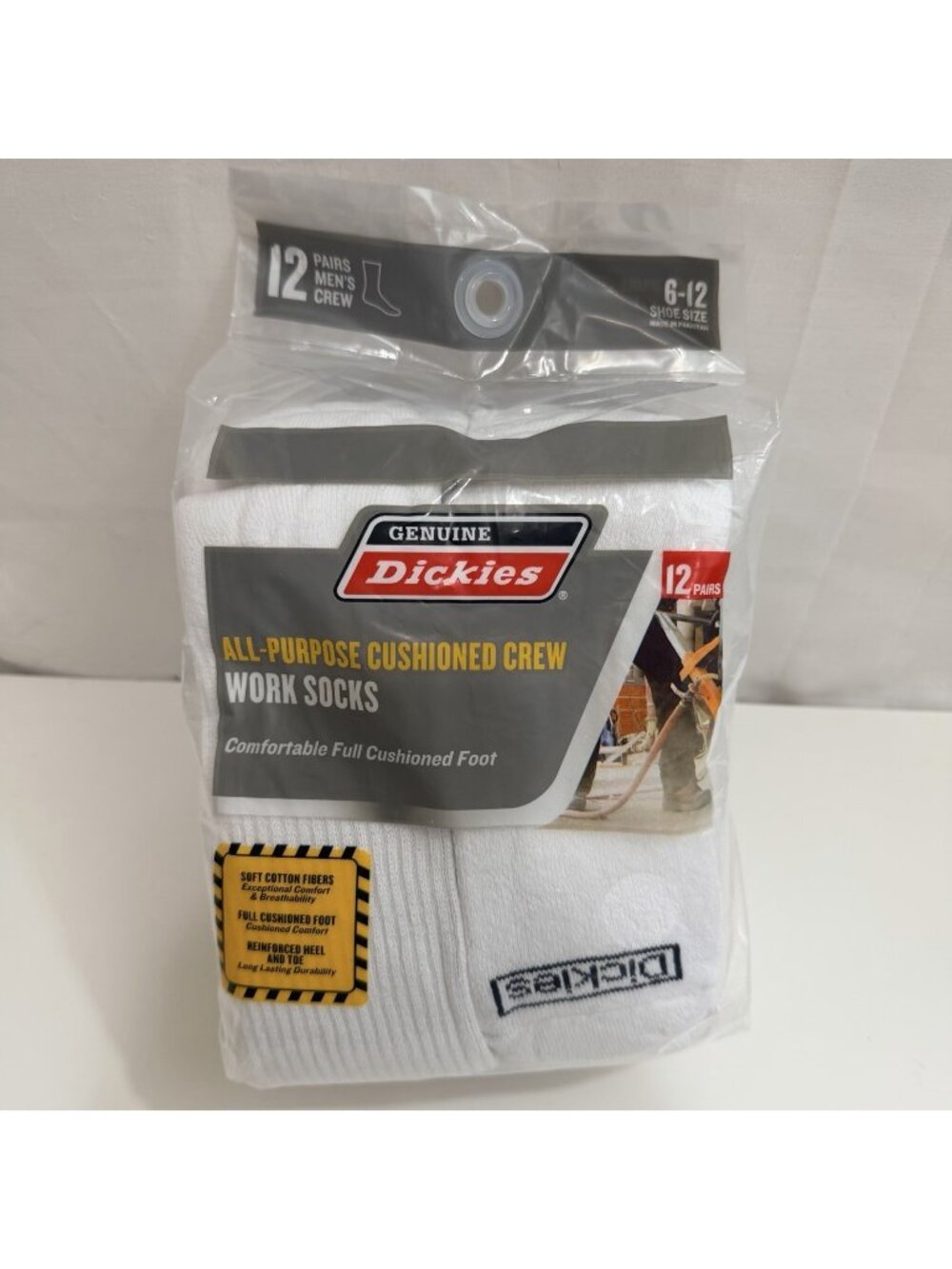 Dickies Mens 12 All-Purpose Cushioned Crew Work Socks Size 6-12